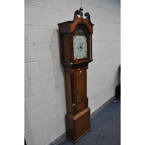 251 - A GEORGE III OAK AND MAHOGANY BANDED EIGHT DAY LONG CASE CLOCK, signed E. Timings, Dudley, the hood ... 