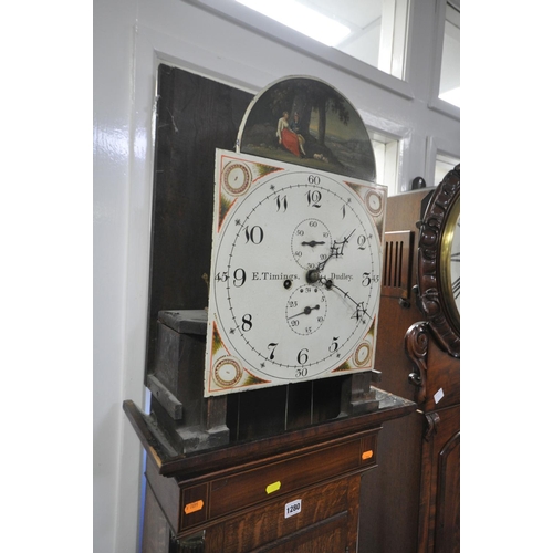 251 - A GEORGE III OAK AND MAHOGANY BANDED EIGHT DAY LONG CASE CLOCK, signed E. Timings, Dudley, the hood ... 