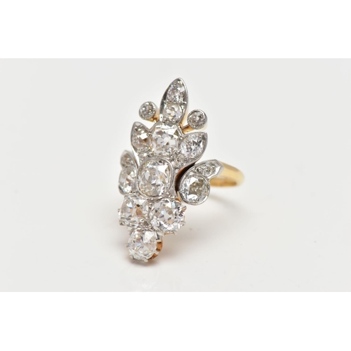 1 - AN EARLY 20TH CENTURY DIAMOND DRESS RING, comprised of seventeen old cut diamonds ranging in size, p... 