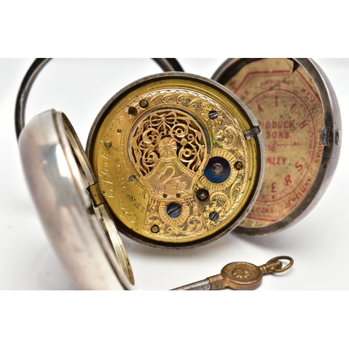 10 - A 19TH CENTURY SILVER PAIR CASE, KEY WOUND POCKET WATCH, open face pocket watch with a white enamel ... 