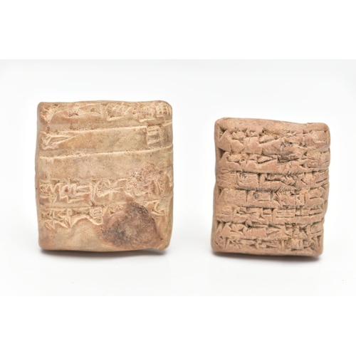 167 - TWO ANCIENT TRADING TABLETS, the rectangular shape cuneiform tablets accompanied by a hand written l... 