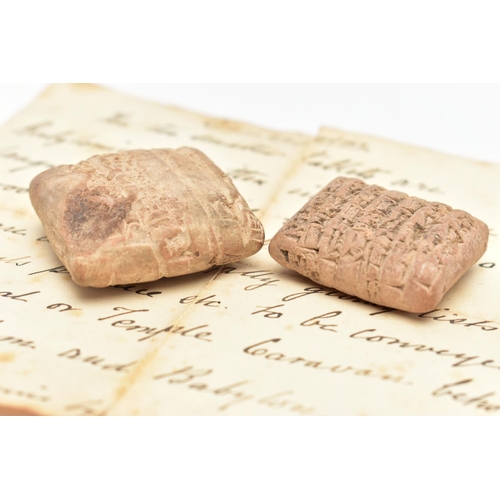 167 - TWO ANCIENT TRADING TABLETS, the rectangular shape cuneiform tablets accompanied by a hand written l... 