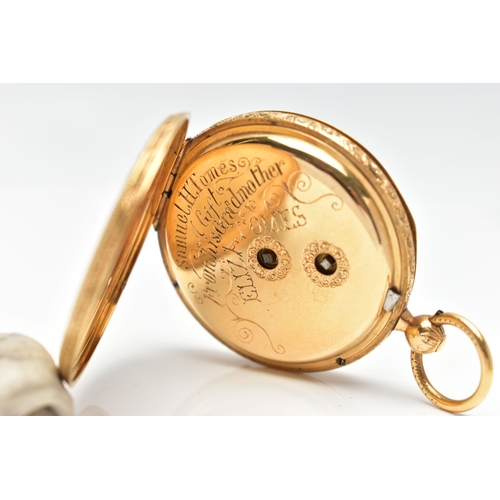 2 - A LATE VICTORIAN 18CT GOLD OPENFACE KEY WOUND POCKET WATCH WITH WATCH KEY, floral and scroll engrave... 