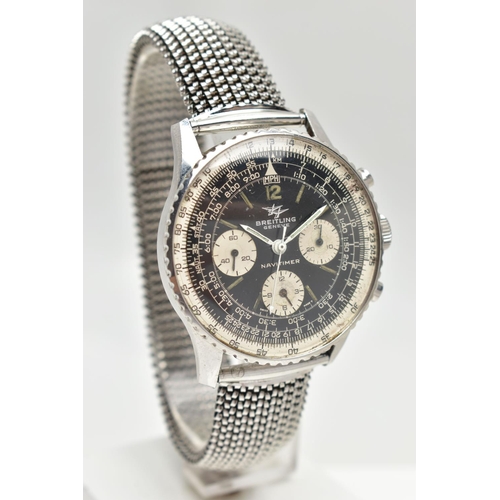 26 - A BREITLING GENEVE NAVITIMER 806 WRISTWATCH, black dial with silvered subsidiary dials to three, six... 