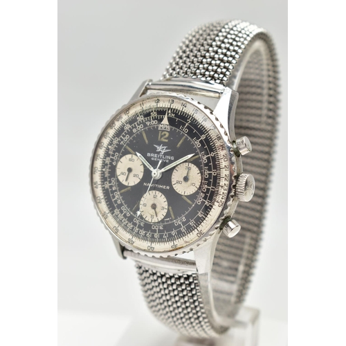 26 - A BREITLING GENEVE NAVITIMER 806 WRISTWATCH, black dial with silvered subsidiary dials to three, six... 