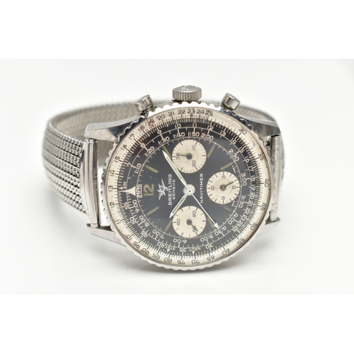 26 - A BREITLING GENEVE NAVITIMER 806 WRISTWATCH, black dial with silvered subsidiary dials to three, six... 