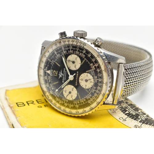 26 - A BREITLING GENEVE NAVITIMER 806 WRISTWATCH, black dial with silvered subsidiary dials to three, six... 