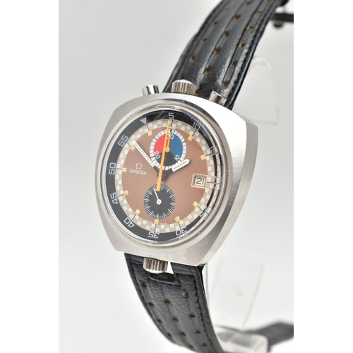 27 - A 1969 STAINLESS STEEL HAND WOUND OMEGA SEAMASTER 'BULLHEAD' CHRONOGRAPH WRISTWATCH, bronzed dial wi... 