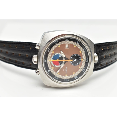 27 - A 1969 STAINLESS STEEL HAND WOUND OMEGA SEAMASTER 'BULLHEAD' CHRONOGRAPH WRISTWATCH, bronzed dial wi... 