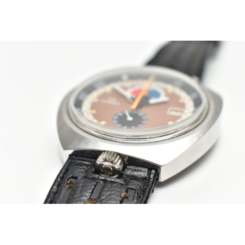 27 - A 1969 STAINLESS STEEL HAND WOUND OMEGA SEAMASTER 'BULLHEAD' CHRONOGRAPH WRISTWATCH, bronzed dial wi... 