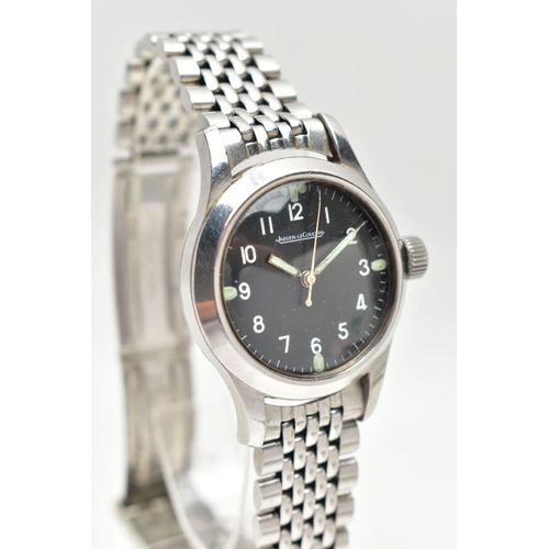 28 - A HAND WOUND JAEGER-LECOULTRE MARK 11 'WHITE TWELVE' RAF PILOTS WRISTWATCH, black dial with white Ar... 