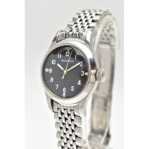 28 - A HAND WOUND JAEGER-LECOULTRE MARK 11 'WHITE TWELVE' RAF PILOTS WRISTWATCH, black dial with white Ar... 