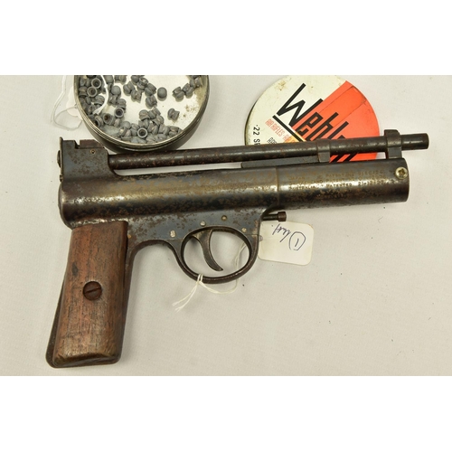 321 - A .22  WEBLEY & SCOTT MK 1 AIR PISTOL, pre WWII, serial number 18387, in working order but with heav... 