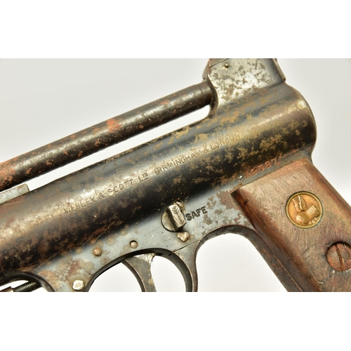 321 - A .22  WEBLEY & SCOTT MK 1 AIR PISTOL, pre WWII, serial number 18387, in working order but with heav... 