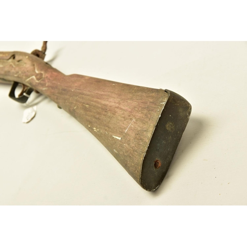 327 - AN ANTIQUE RELIC FLINTLOCK MUSKET fitted with a 51   barrel, it is missing its ramrod, top jaw and s... 