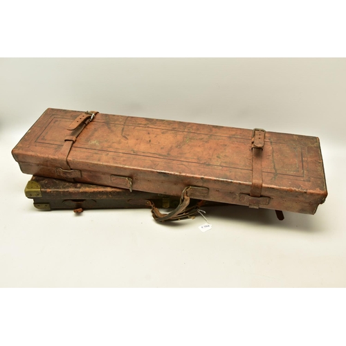 332 - FOUR WORN CONDITION LEATHER GUN RIFLE CASES, one bears the case label for Joseph Lang & Son and anot... 