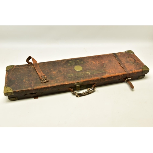 332 - FOUR WORN CONDITION LEATHER GUN RIFLE CASES, one bears the case label for Joseph Lang & Son and anot... 