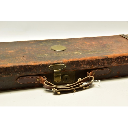 332 - FOUR WORN CONDITION LEATHER GUN RIFLE CASES, one bears the case label for Joseph Lang & Son and anot... 