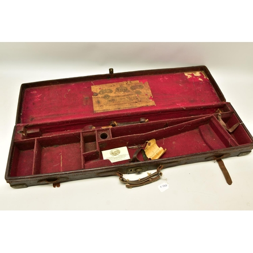 332 - FOUR WORN CONDITION LEATHER GUN RIFLE CASES, one bears the case label for Joseph Lang & Son and anot... 