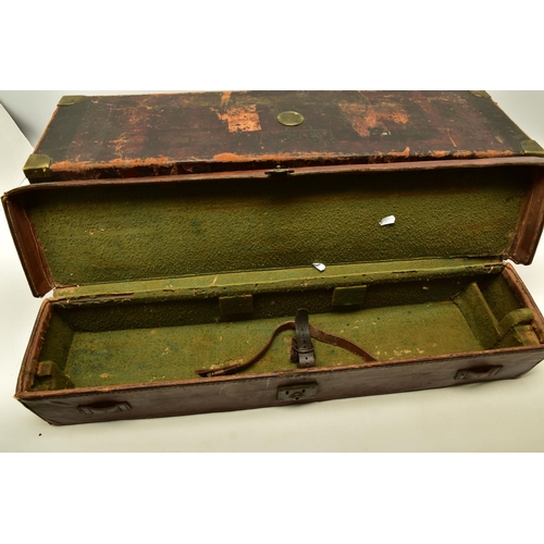 332 - FOUR WORN CONDITION LEATHER GUN RIFLE CASES, one bears the case label for Joseph Lang & Son and anot... 