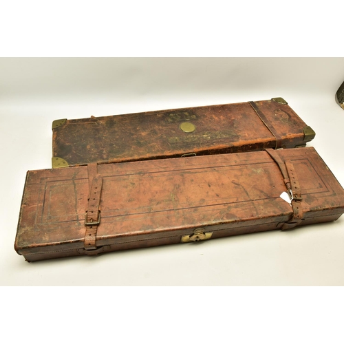 332 - FOUR WORN CONDITION LEATHER GUN RIFLE CASES, one bears the case label for Joseph Lang & Son and anot... 