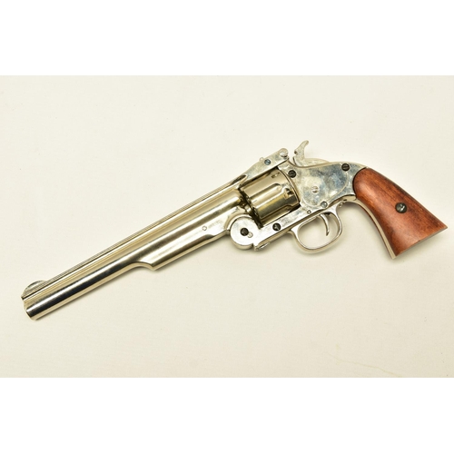 338 - A FRAMED NON FIRING WHITE METAL COPY OF A JESSE JAMES REVOLVER