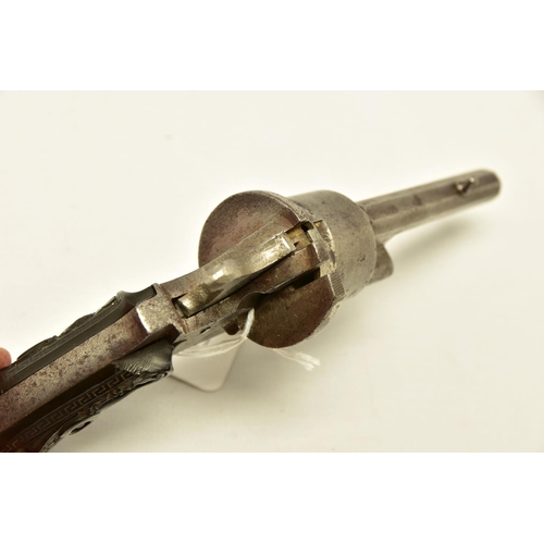 341 - AN ANTIQUE 7MM PIN-FIRE REVOLVER, made in Liege, It has been fitted with a replacement hammer and th... 