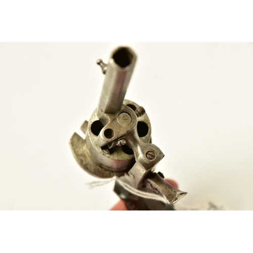 341 - AN ANTIQUE 7MM PIN-FIRE REVOLVER, made in Liege, It has been fitted with a replacement hammer and th... 