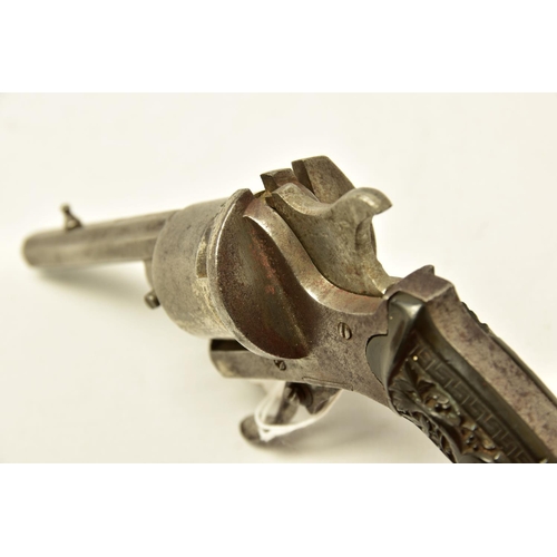 341 - AN ANTIQUE 7MM PIN-FIRE REVOLVER, made in Liege, It has been fitted with a replacement hammer and th... 