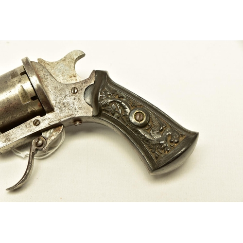 341 - AN ANTIQUE 7MM PIN-FIRE REVOLVER, made in Liege, It has been fitted with a replacement hammer and th... 