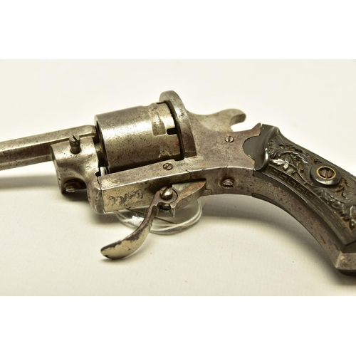 341 - AN ANTIQUE 7MM PIN-FIRE REVOLVER, made in Liege, It has been fitted with a replacement hammer and th... 