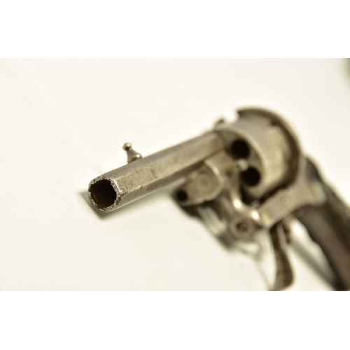 341 - AN ANTIQUE 7MM PIN-FIRE REVOLVER, made in Liege, It has been fitted with a replacement hammer and th... 