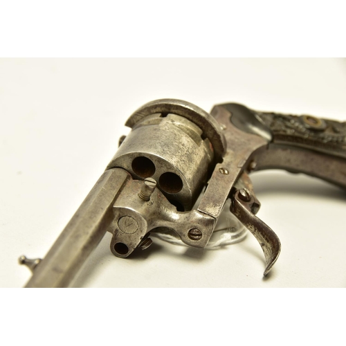 341 - AN ANTIQUE 7MM PIN-FIRE REVOLVER, made in Liege, It has been fitted with a replacement hammer and th... 