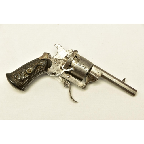 341 - AN ANTIQUE 7MM PIN-FIRE REVOLVER, made in Liege, It has been fitted with a replacement hammer and th... 