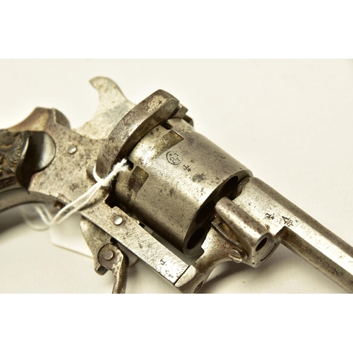 341 - AN ANTIQUE 7MM PIN-FIRE REVOLVER, made in Liege, It has been fitted with a replacement hammer and th... 