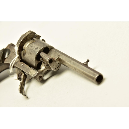 341 - AN ANTIQUE 7MM PIN-FIRE REVOLVER, made in Liege, It has been fitted with a replacement hammer and th... 