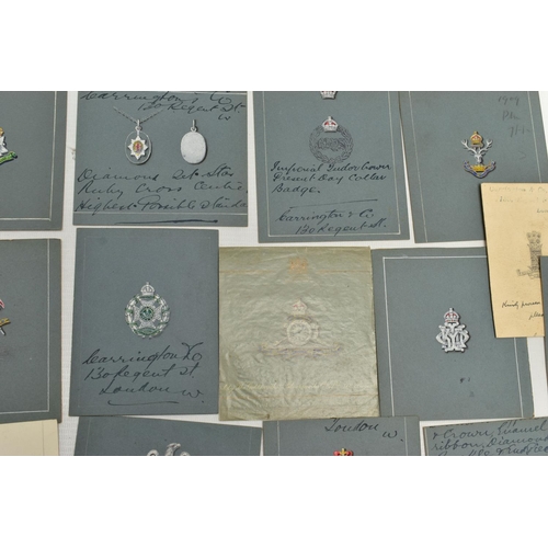 39 - A LARGE COLLECTION OF 'CARRINGTON & CO MILITARY SILVERSMITHS' EARLY TO MID 20TH CENTURY GOUACHE JEWE... 