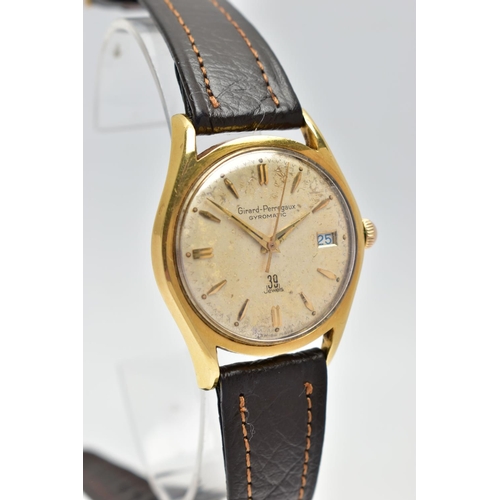 9 - AN 18CT YELLOW GOLD VINTAGE GIRARD-PERREGAUX WRISTWATCH, the cream dial, with gilt hourly applied ma... 