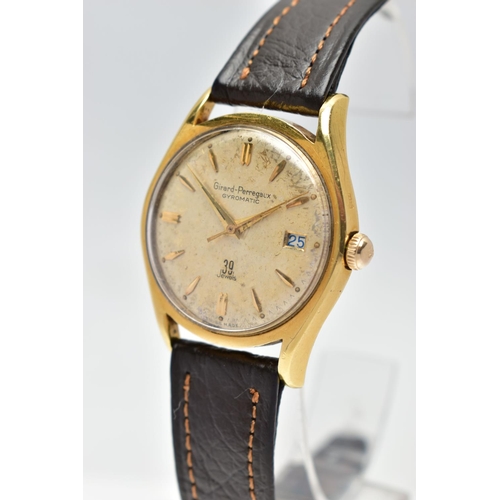 9 - AN 18CT YELLOW GOLD VINTAGE GIRARD-PERREGAUX WRISTWATCH, the cream dial, with gilt hourly applied ma... 