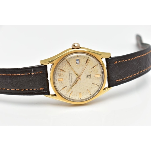 9 - AN 18CT YELLOW GOLD VINTAGE GIRARD-PERREGAUX WRISTWATCH, the cream dial, with gilt hourly applied ma... 