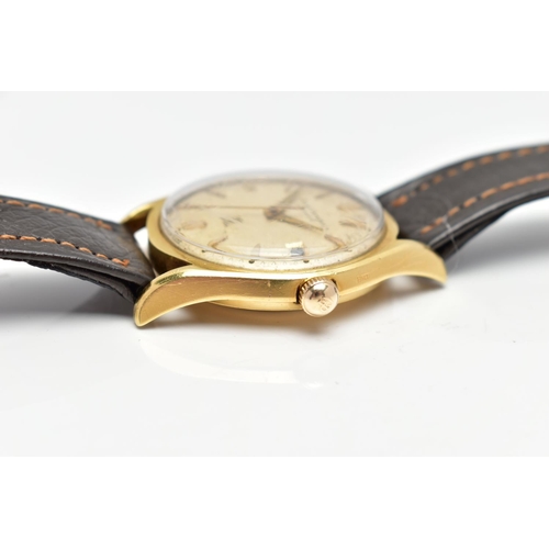 9 - AN 18CT YELLOW GOLD VINTAGE GIRARD-PERREGAUX WRISTWATCH, the cream dial, with gilt hourly applied ma... 