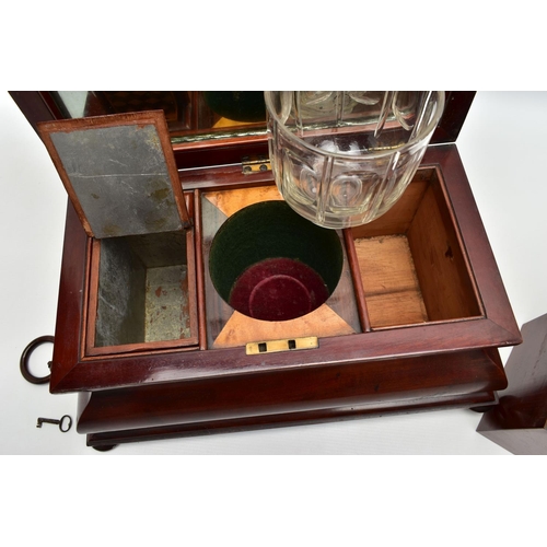 122 - A VICTORIAN LARGE MAHOGANY AND INLAID BOMBE SHAPED TEA CADDY, the hinged cover with parquetry cube i... 