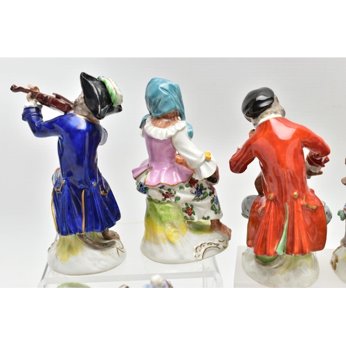 123 - A TWELVE PIECE 20TH CENTURY (POTSCHAPPEL) DRESDEN PORCELAIN MONKEY ORCHESTRA,  comprising conductor,... 