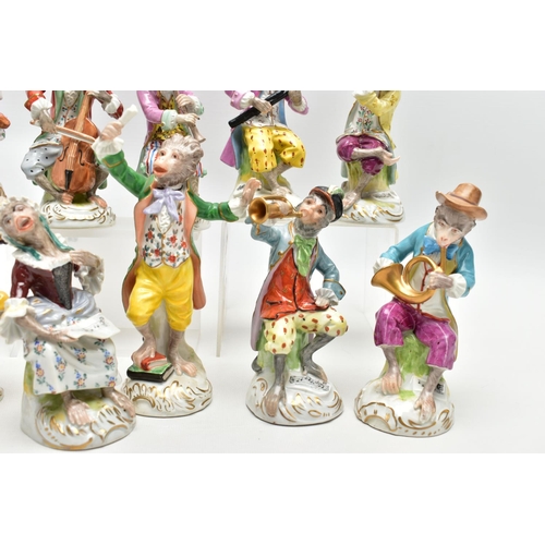 123 - A TWELVE PIECE 20TH CENTURY (POTSCHAPPEL) DRESDEN PORCELAIN MONKEY ORCHESTRA,  comprising conductor,... 