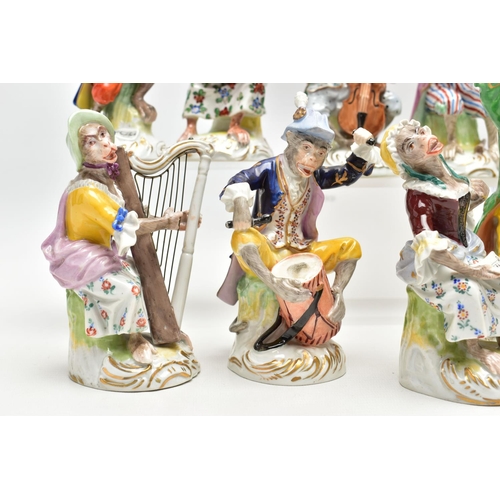 123 - A TWELVE PIECE 20TH CENTURY (POTSCHAPPEL) DRESDEN PORCELAIN MONKEY ORCHESTRA,  comprising conductor,... 