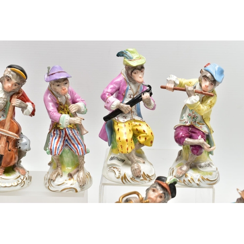 123 - A TWELVE PIECE 20TH CENTURY (POTSCHAPPEL) DRESDEN PORCELAIN MONKEY ORCHESTRA,  comprising conductor,... 