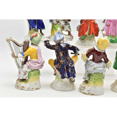 123 - A TWELVE PIECE 20TH CENTURY (POTSCHAPPEL) DRESDEN PORCELAIN MONKEY ORCHESTRA,  comprising conductor,... 