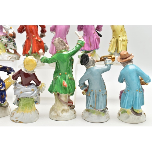 123 - A TWELVE PIECE 20TH CENTURY (POTSCHAPPEL) DRESDEN PORCELAIN MONKEY ORCHESTRA,  comprising conductor,... 