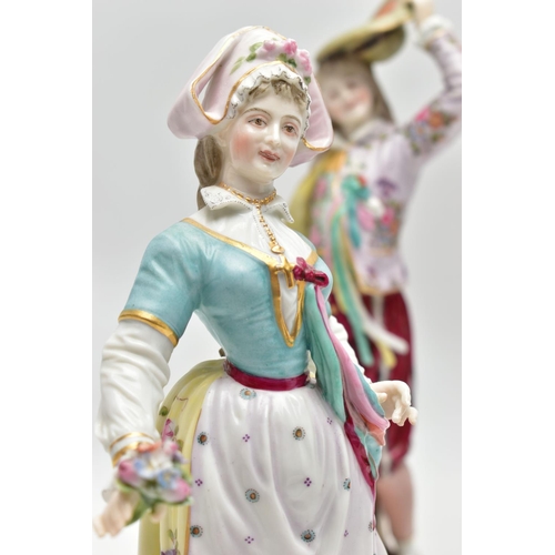 124 - A PAIR OF LATE 19TH / EARLY 20TH CENTURY CONTINENTAL PORCELAIN FIGURES OF LADY AND GENTELMAN GARDENE... 