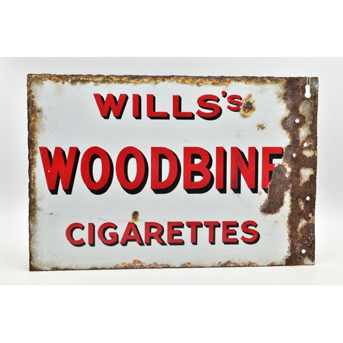 130 - ADVERTISING INTEREST,  a double sided Wills's Woodbine Cigarettes enamel sign, red and black letteri... 